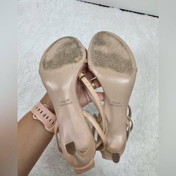 Stuart Weitzman Lexi Patent Leather Blush Heel Sandal Size 6 - Picture 7 of 13